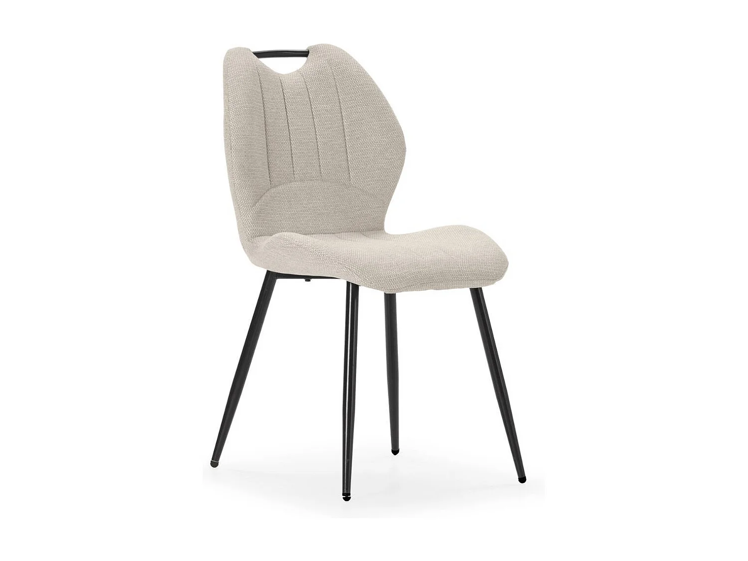 Lot de 4 chaises en tissu polyester maillé beige avec poignée et pieds en métal laqué noir - MILDA