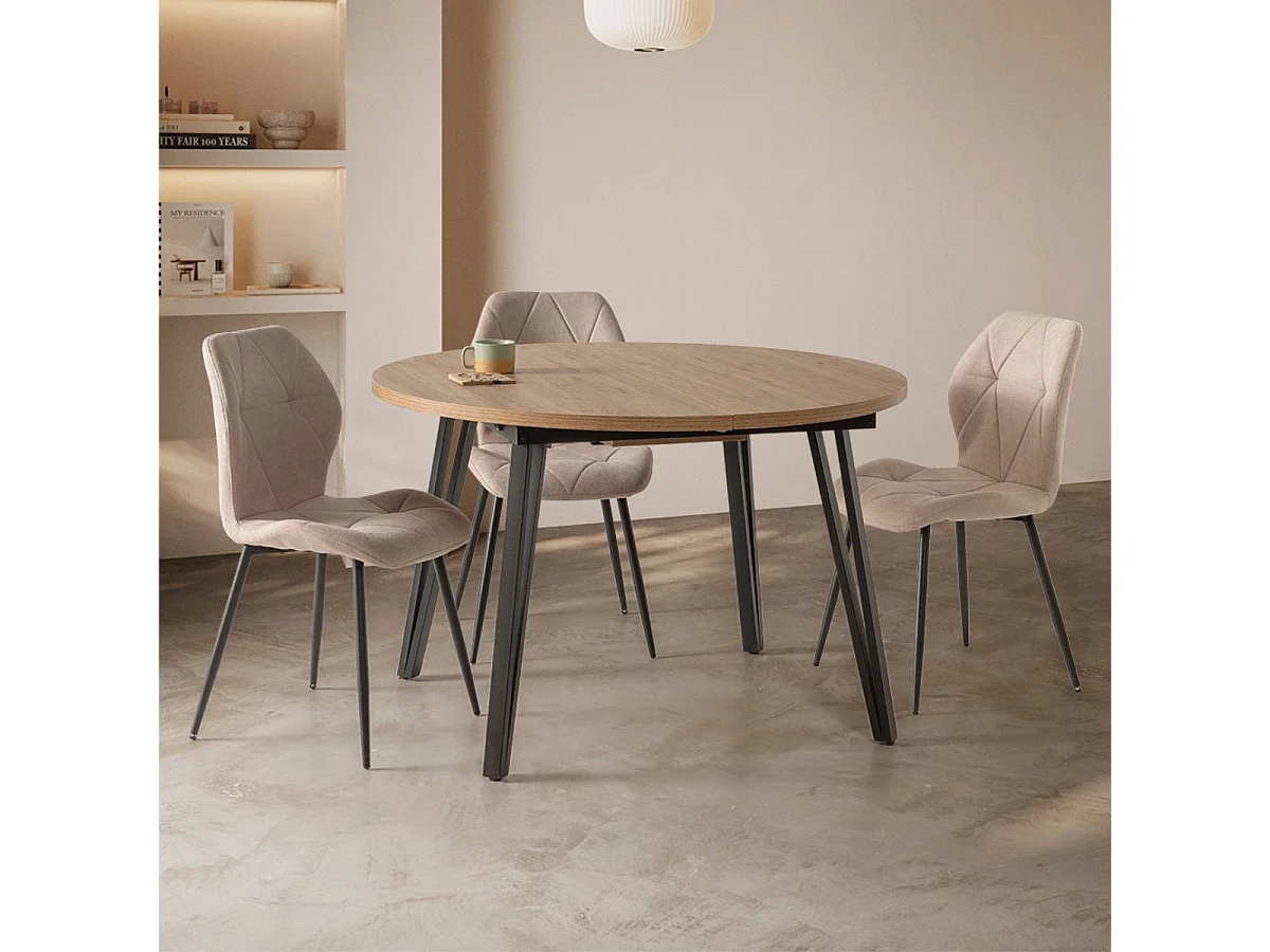 Lot de 6 chaises en tissu polyester doux taupe et pieds en métal laqué noir - LUCIANA