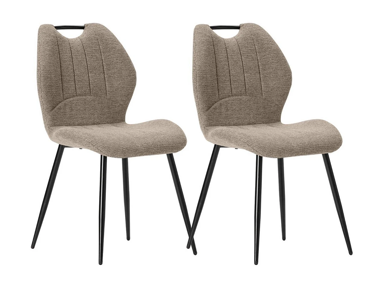 Lot de 2 chaises en tissu polyester maillé brun avec poignée et pieds en métal laqué noir - MILDA