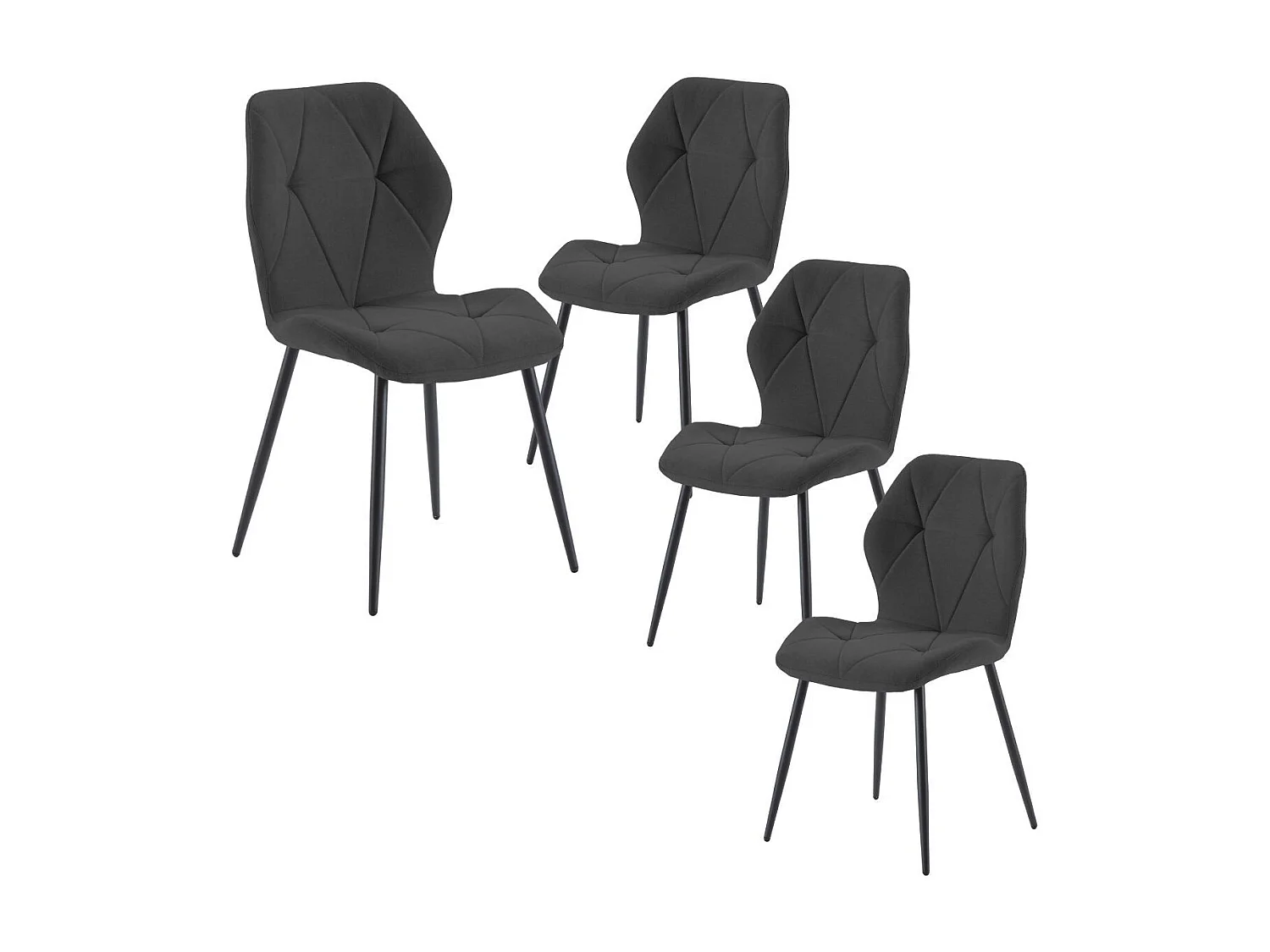 Lot de 4 chaises en tissu polyester doux noir et pieds en métal laqué noir - LUCIANA