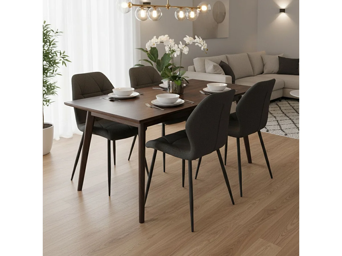 Lot de 4 chaises en tissu polyester doux noir et pieds en métal laqué noir - LUCIANA