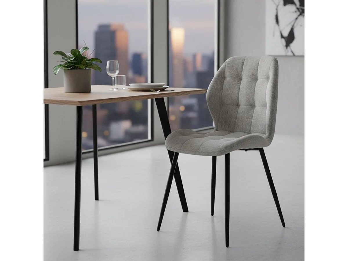 Lot de 2 chaises en tissu polyester maillé gris clair et pieds en métal laqué noir - NALCY