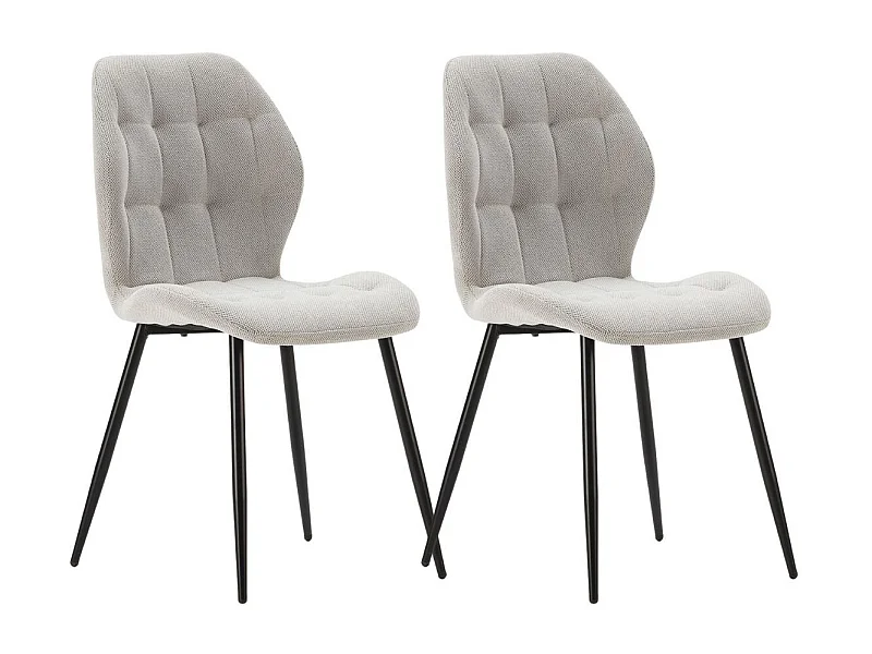 Lot de 2 chaises en tissu polyester maillé gris clair et pieds en métal laqué noir - NALCY