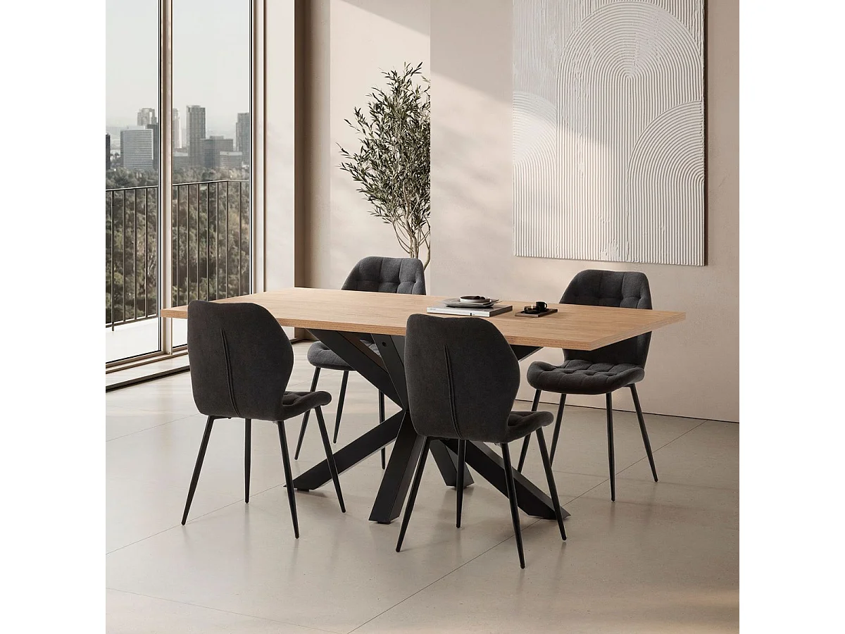 Lot de 4 chaises en tissu polyester maillé gris anthracite et pieds en métal laqué noir - NALCY