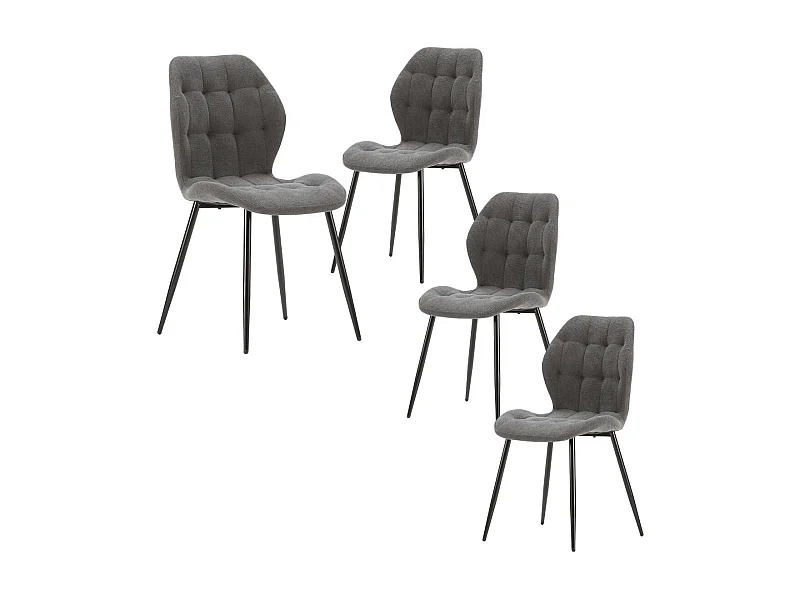 Lot de 4 chaises en tissu polyester maillé gris anthracite et pieds en métal laqué noir - NALCY