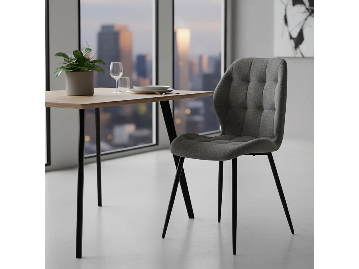 Lot de 2 chaises en tissu polyester maillé gris anthracite et pieds en métal laqué noir - NALCY