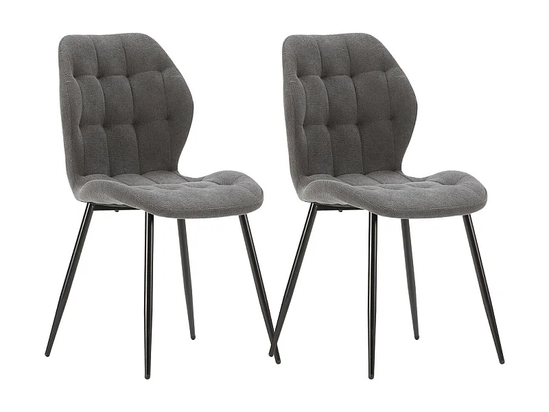 Lot de 2 chaises en tissu polyester maillé gris anthracite et pieds en métal laqué noir - NALCY