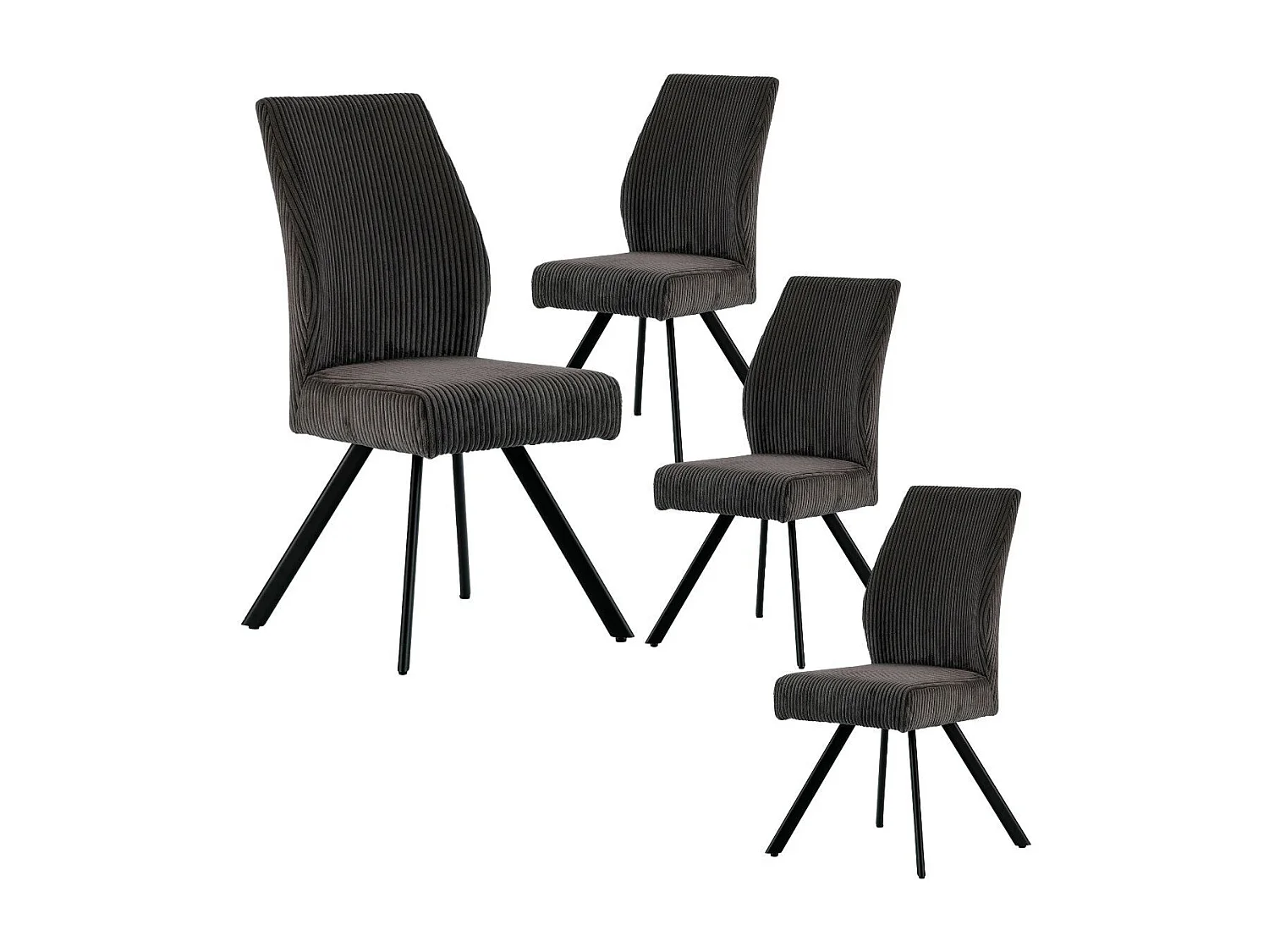 Lot de 4 chaises en velours côtelé et pieds en métal laqué noir coloris anthracite - BANIL