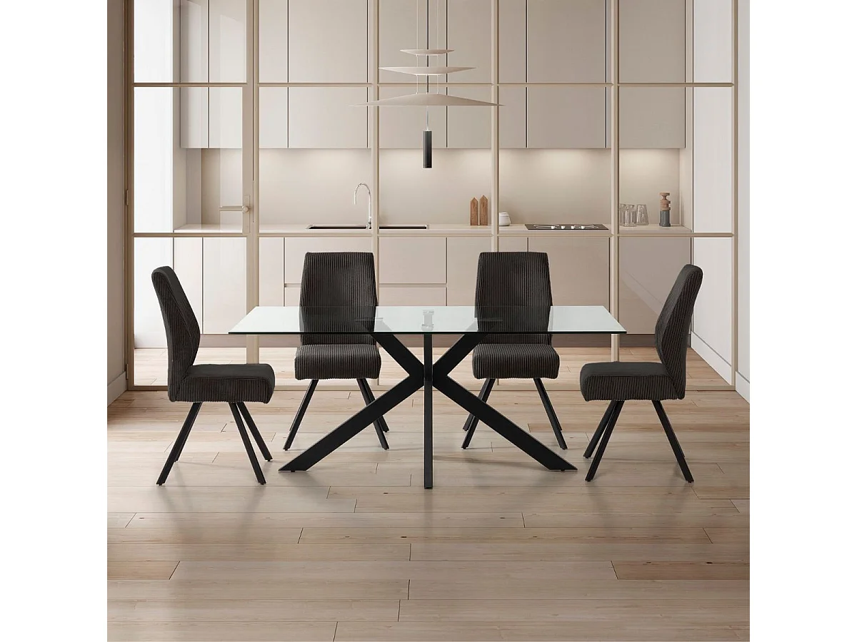 Lot de 4 chaises en velours côtelé et pieds en métal laqué noir coloris anthracite - BANIL