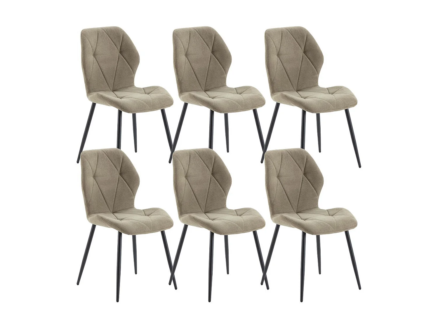 Lot de 6 chaises en tissu polyester doux vert et pieds en métal laqué noir - LUCIANA