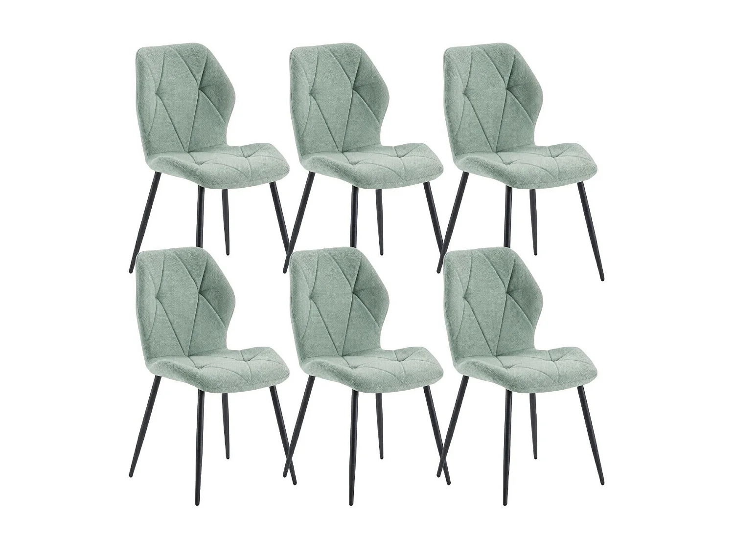 Lot de 6 chaises en tissu polyester doux aigue-marine et pieds en métal laqué noir - LUCIANA