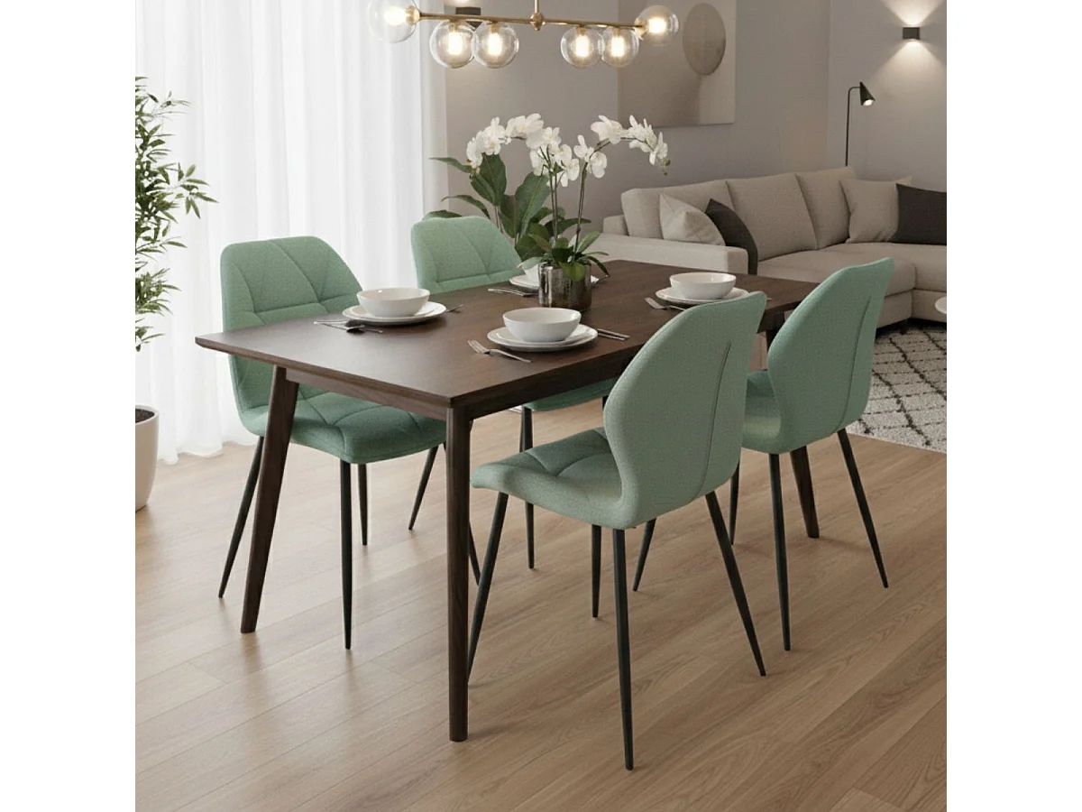 Lot de 6 chaises en tissu polyester doux aigue-marine et pieds en métal laqué noir - LUCIANA