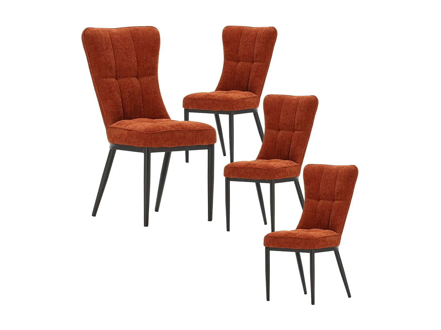 Lot de 4 chaises en tissu polyester doux terracotta et pieds en métal laqué noir - DAMYAN