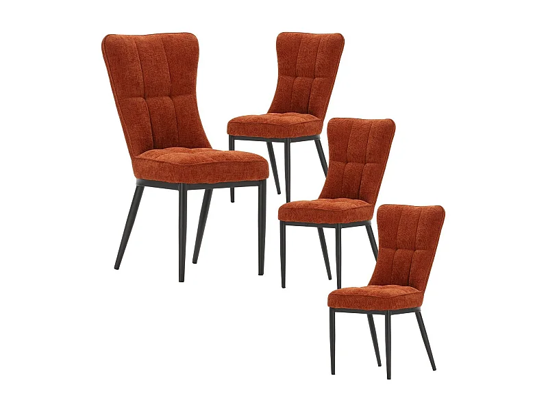 Lot de 4 chaises en tissu polyester doux terracotta et pieds en métal laqué noir - DAMYAN