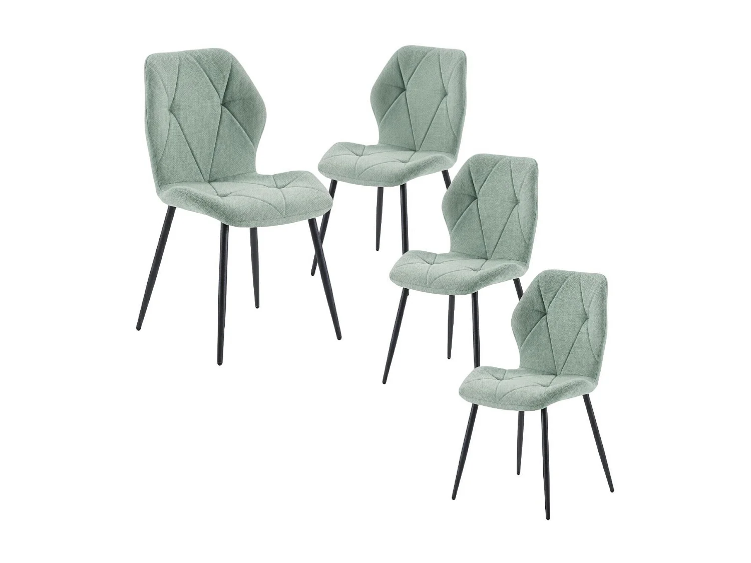 Lot de 4 chaises en tissu polyester doux aigue-marine et pieds en métal laqué noir - LUCIANA