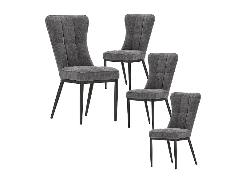 Lot de 4 chaises en tissu polyester doux gris et pieds en métal laqué noir - DAMYAN