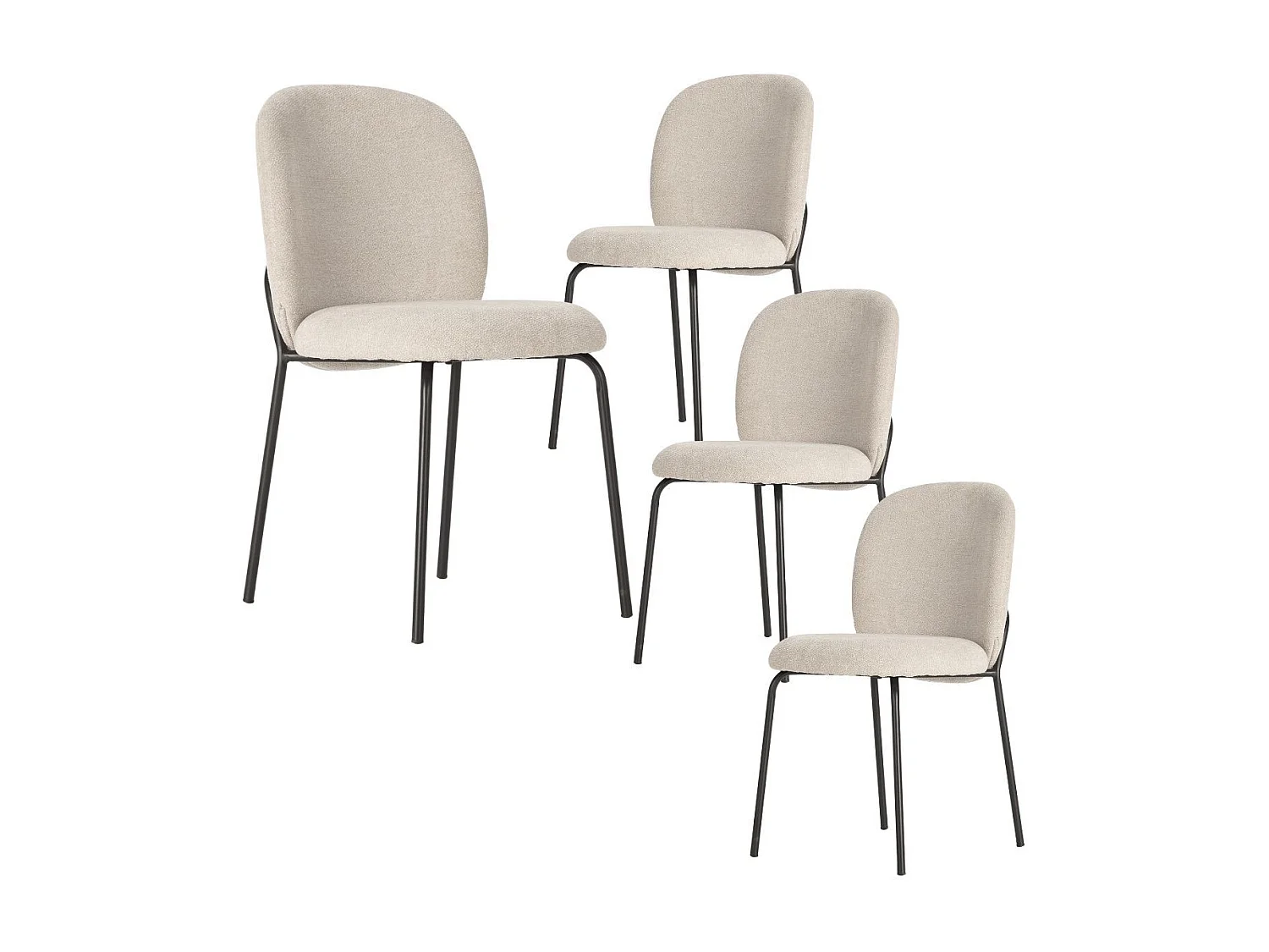 Lot de 4 chaises en tissu polyester doux beige et pieds en métal laqué noir - DARRIS