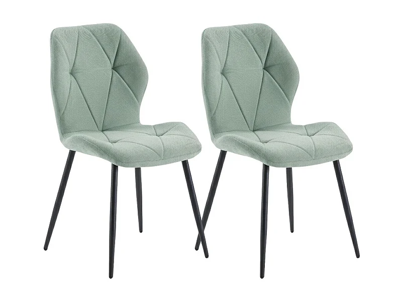Lot de 2 chaises en tissu polyester doux aigue-marine et pieds en métal laqué noir - LUCIANA