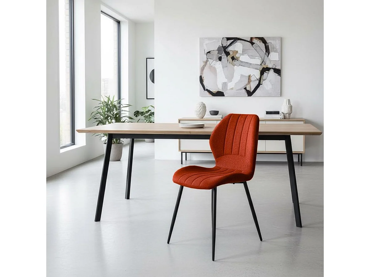 Lot de 2 chaises en tissu polyester maillé brique et pieds en métal laqué noir - MALDI