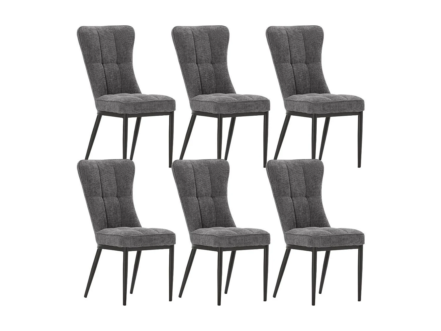 Lot de 6 chaises en tissu polyester doux gris et pieds en métal laqué noir - DAMYAN
