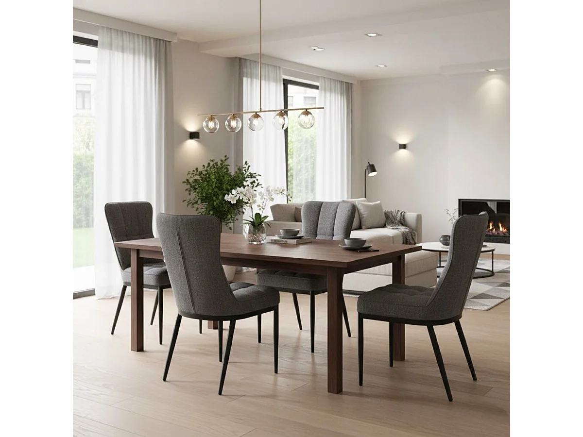 Lot de 6 chaises en tissu polyester doux gris et pieds en métal laqué noir - DAMYAN