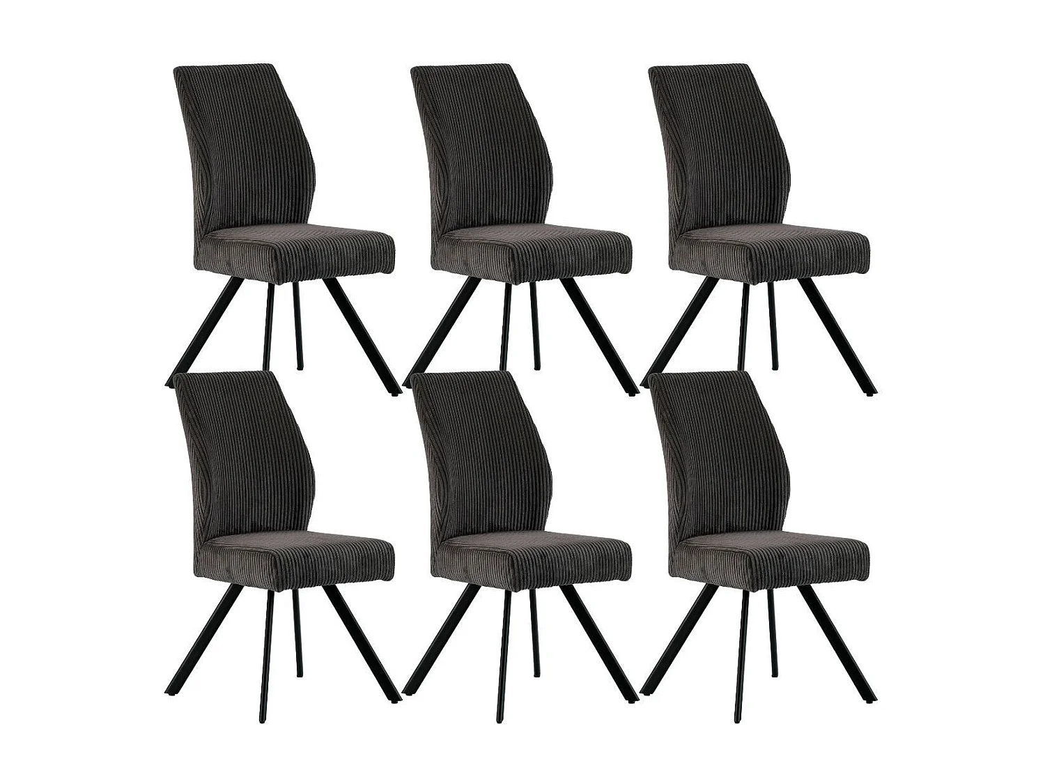 Lot de 6 chaises en velours côtelé et pieds en métal laqué noir coloris anthracite - BANIL