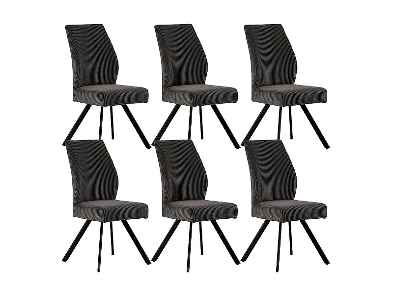 Lot de 6 chaises en velours côtelé et pieds en métal laqué noir coloris anthracite - BANIL