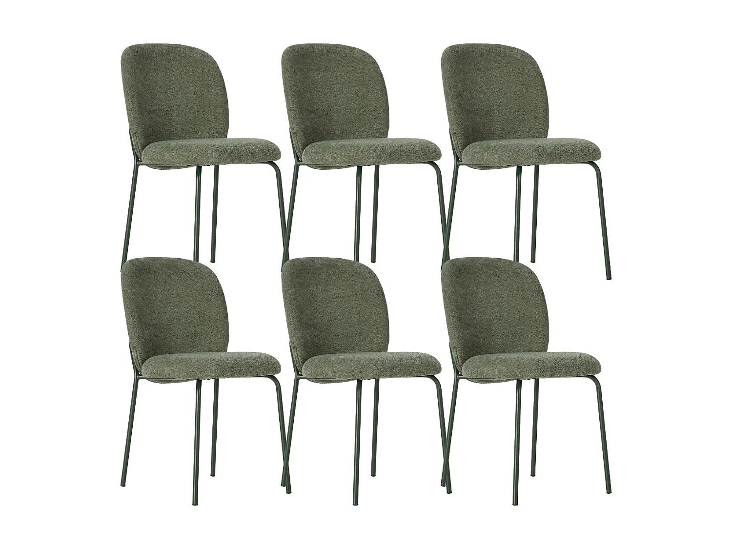 Lot de 6 chaises en tissu polyester doux vert et pieds en métal laqué noir - DARRIS