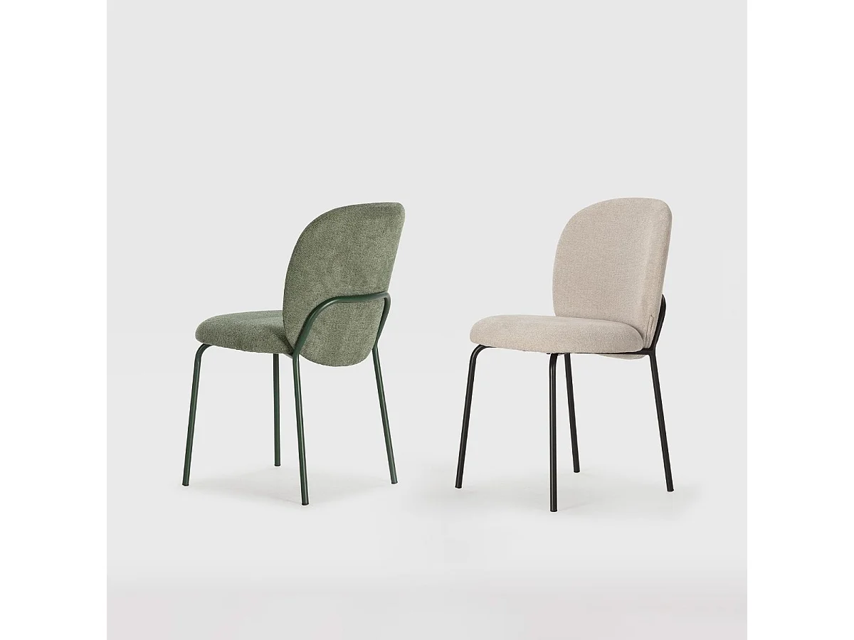 Lot de 6 chaises en tissu polyester doux vert et pieds en métal laqué noir - DARRIS