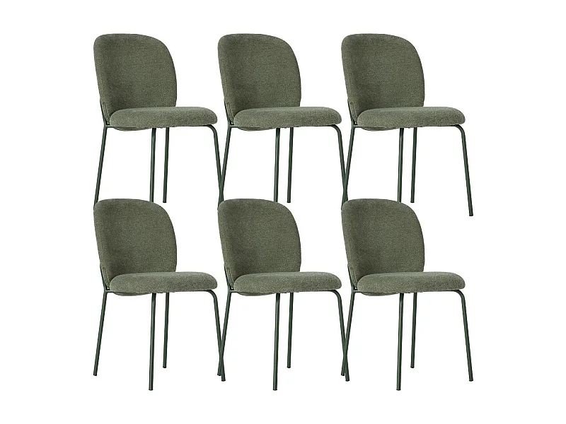 Lot de 6 chaises en tissu polyester doux vert et pieds en métal laqué noir - DARRIS