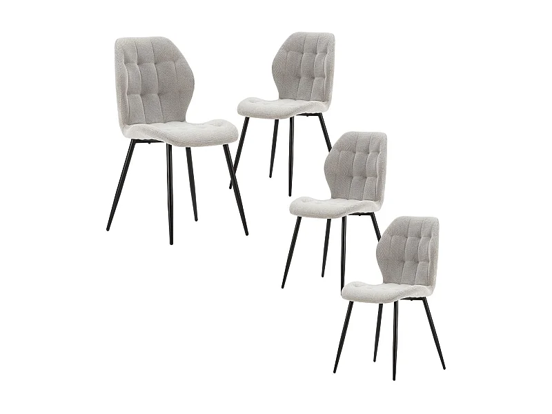 Lot de 4 chaises en tissu polyester maillé gris clair et pieds en métal laqué noir - NALCY