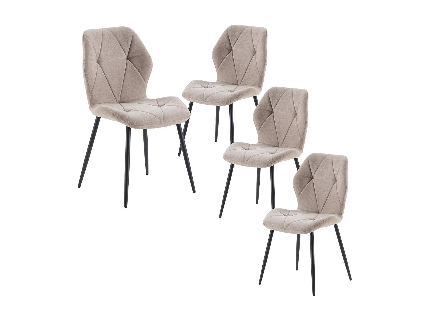 Lot de 4 chaises en tissu polyester doux taupe et pieds en métal laqué noir - LUCIANA