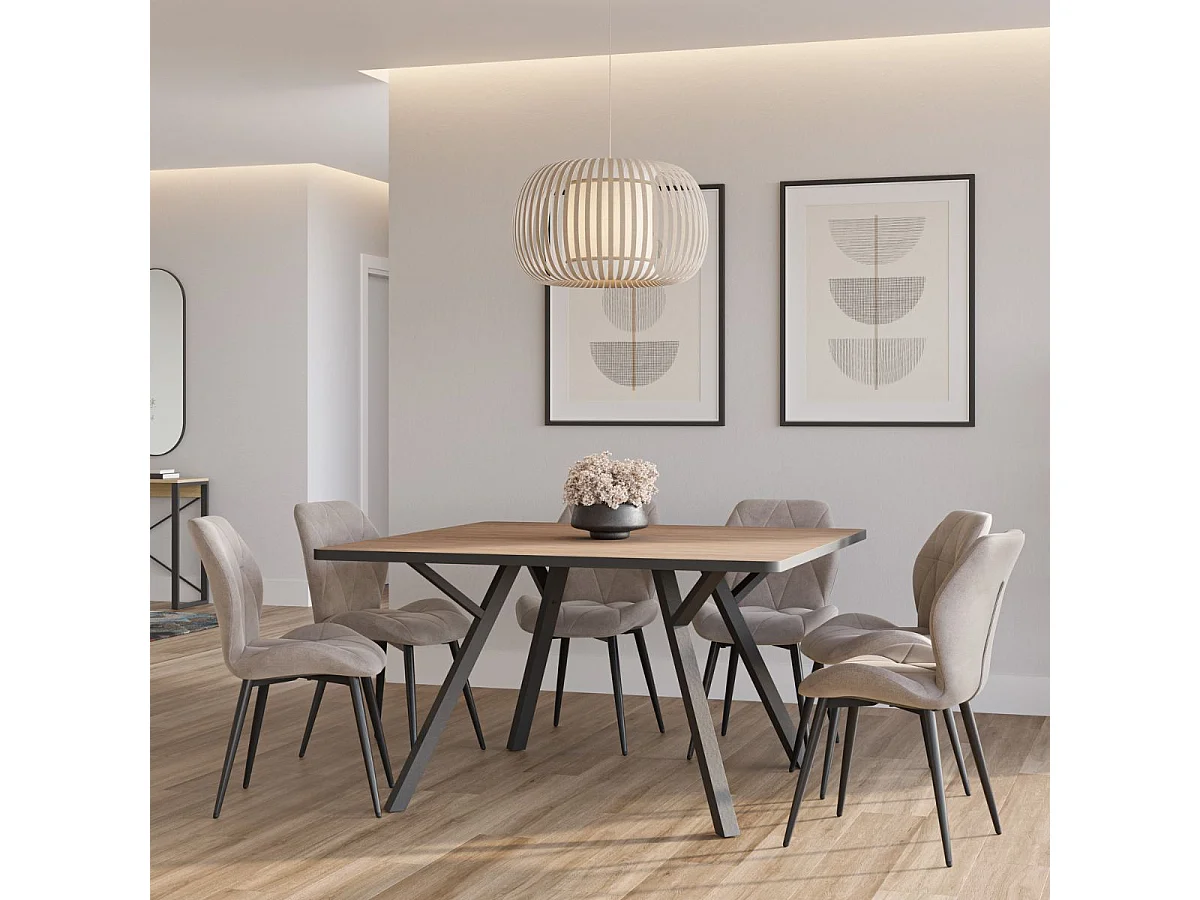 Lot de 4 chaises en tissu polyester doux taupe et pieds en métal laqué noir - LUCIANA