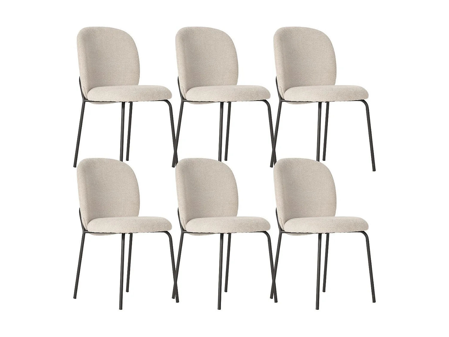 Lot de 6 chaises en tissu polyester doux beige et pieds en métal laqué noir - DARRIS