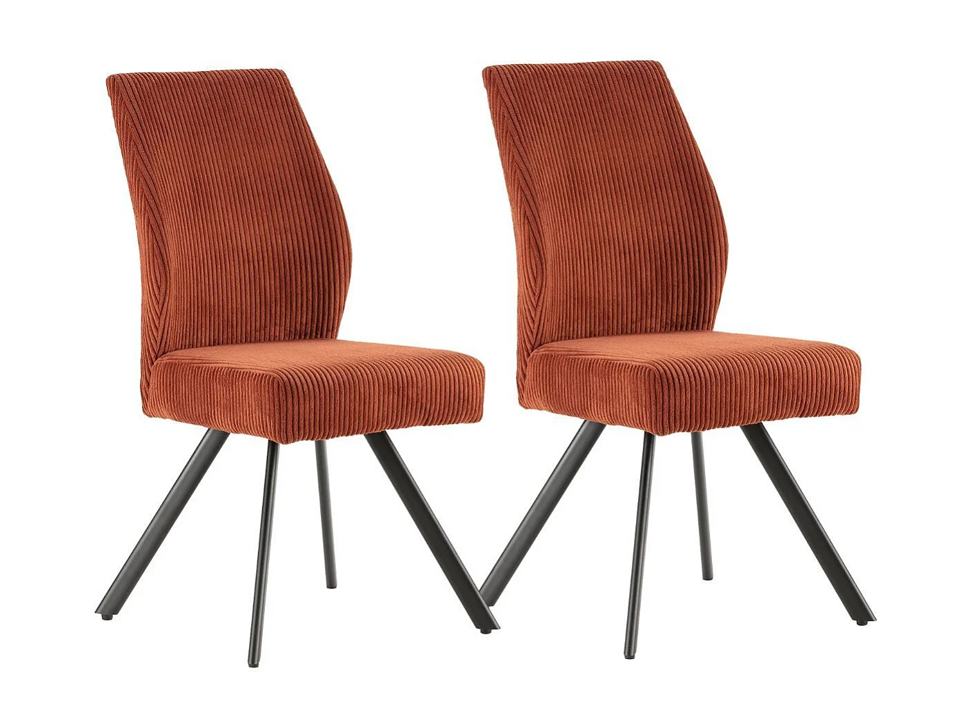 Lot de 2 chaises en velours côtelé et pieds en métal laqué noir coloris rouille - BANIL