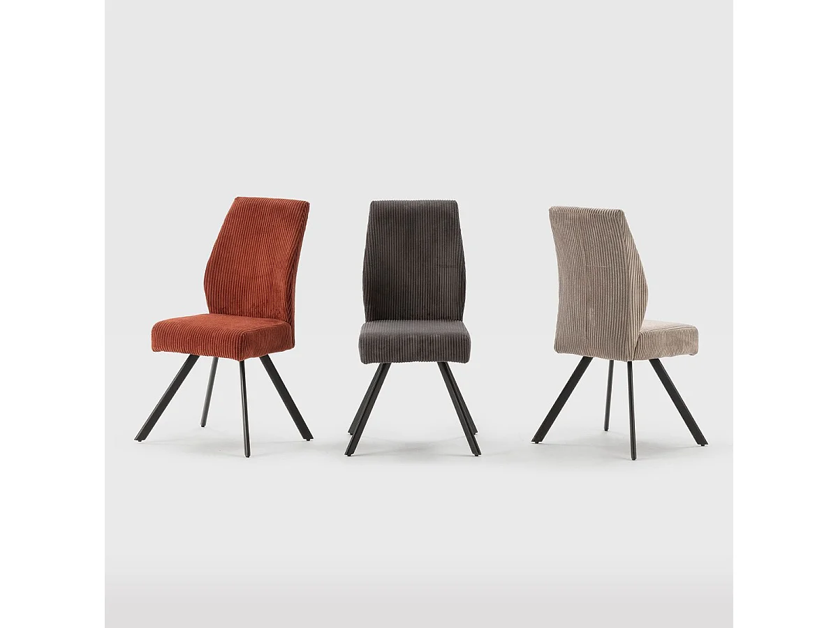Lot de 2 chaises en velours côtelé et pieds en métal laqué noir coloris rouille - BANIL