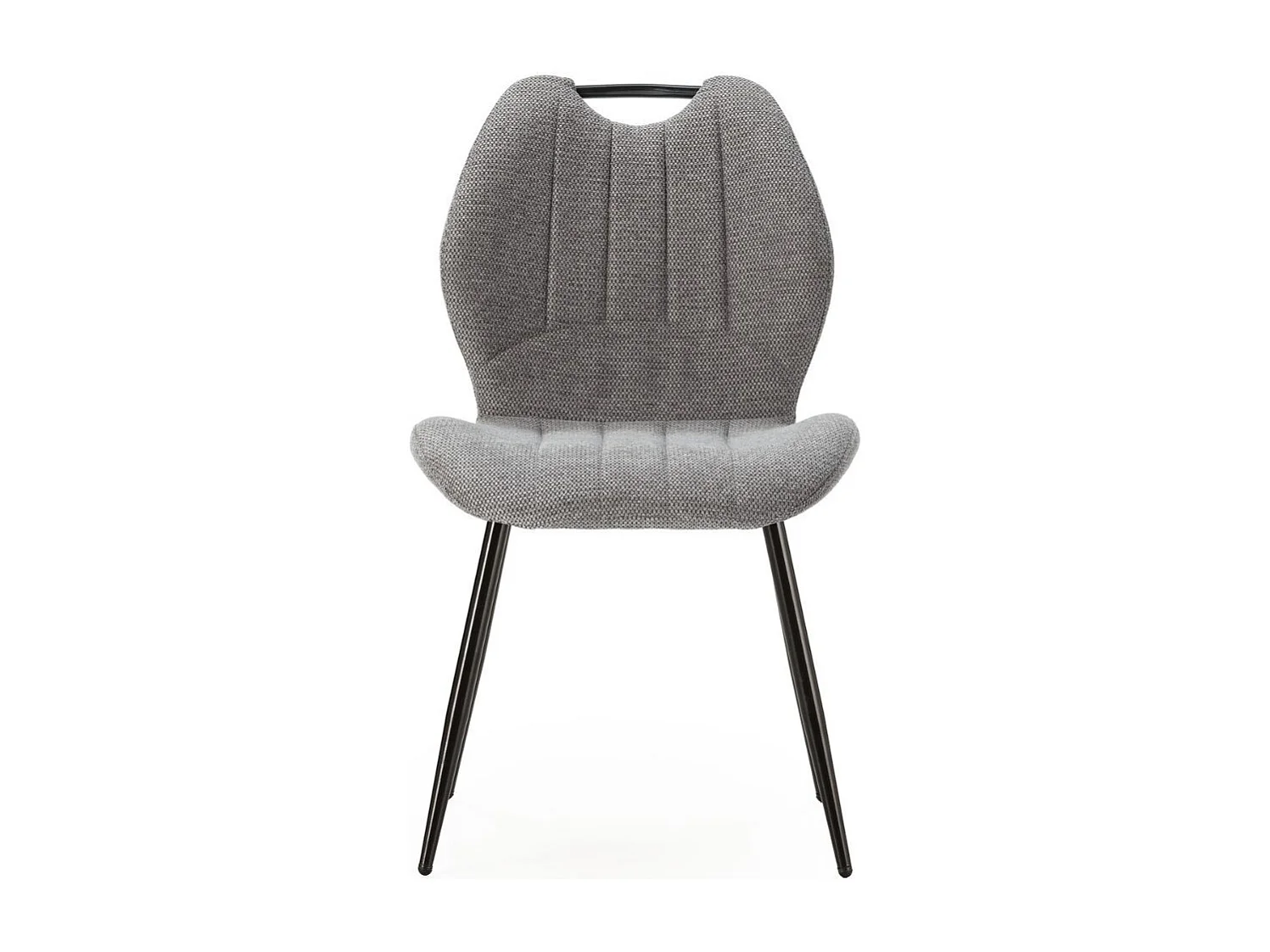 Lot de 6 chaises en tissu polyester maillé gris avec poignée et pieds en métal laqué noir - MILDA