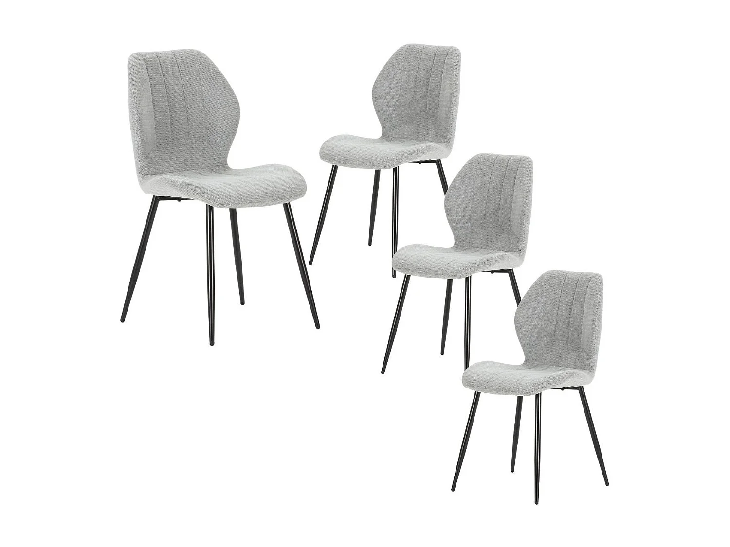 Lot de 4 chaises en tissu polyester maillé gris clair et pieds en métal laqué noir - MALDI