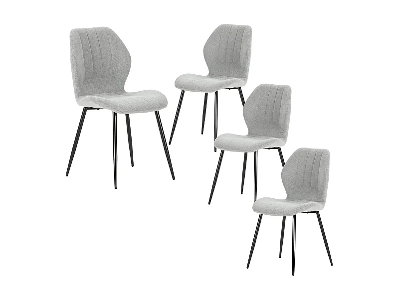 Lot de 4 chaises en tissu polyester maillé gris clair et pieds en métal laqué noir - MALDI