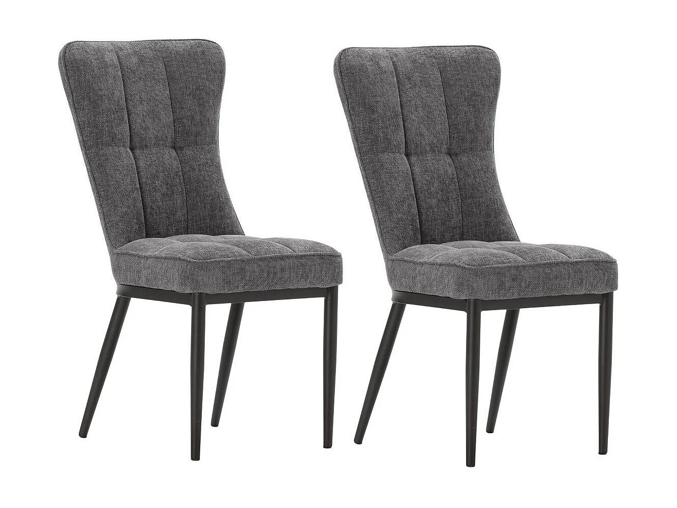 Lot de 2 chaises en tissu polyester doux gris et pieds en métal laqué noir - DAMYAN