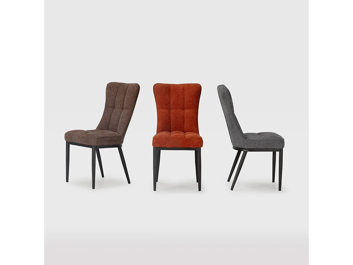 Lot de 2 chaises en tissu polyester doux gris et pieds en métal laqué noir - DAMYAN