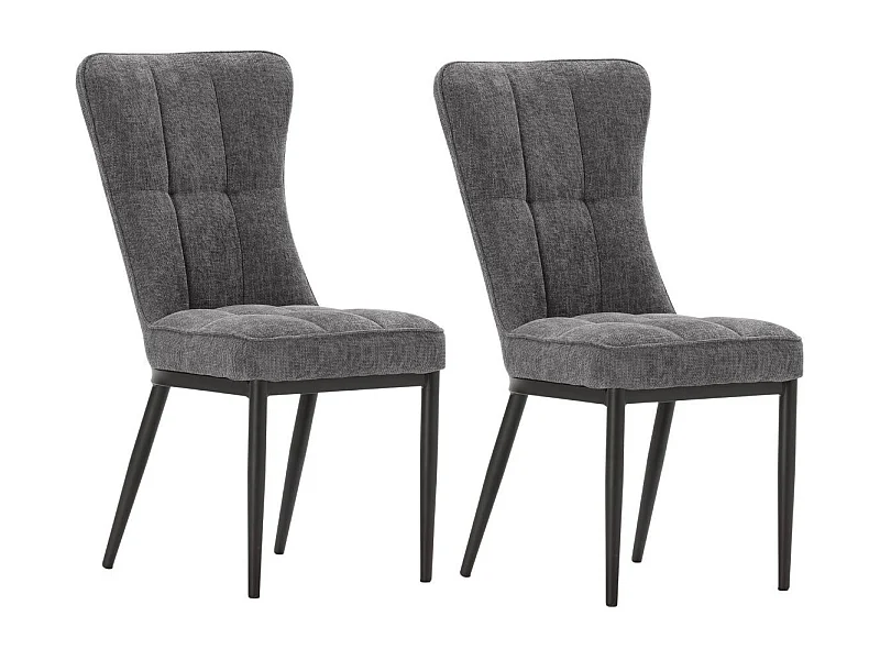 Lot de 2 chaises en tissu polyester doux gris et pieds en métal laqué noir - DAMYAN