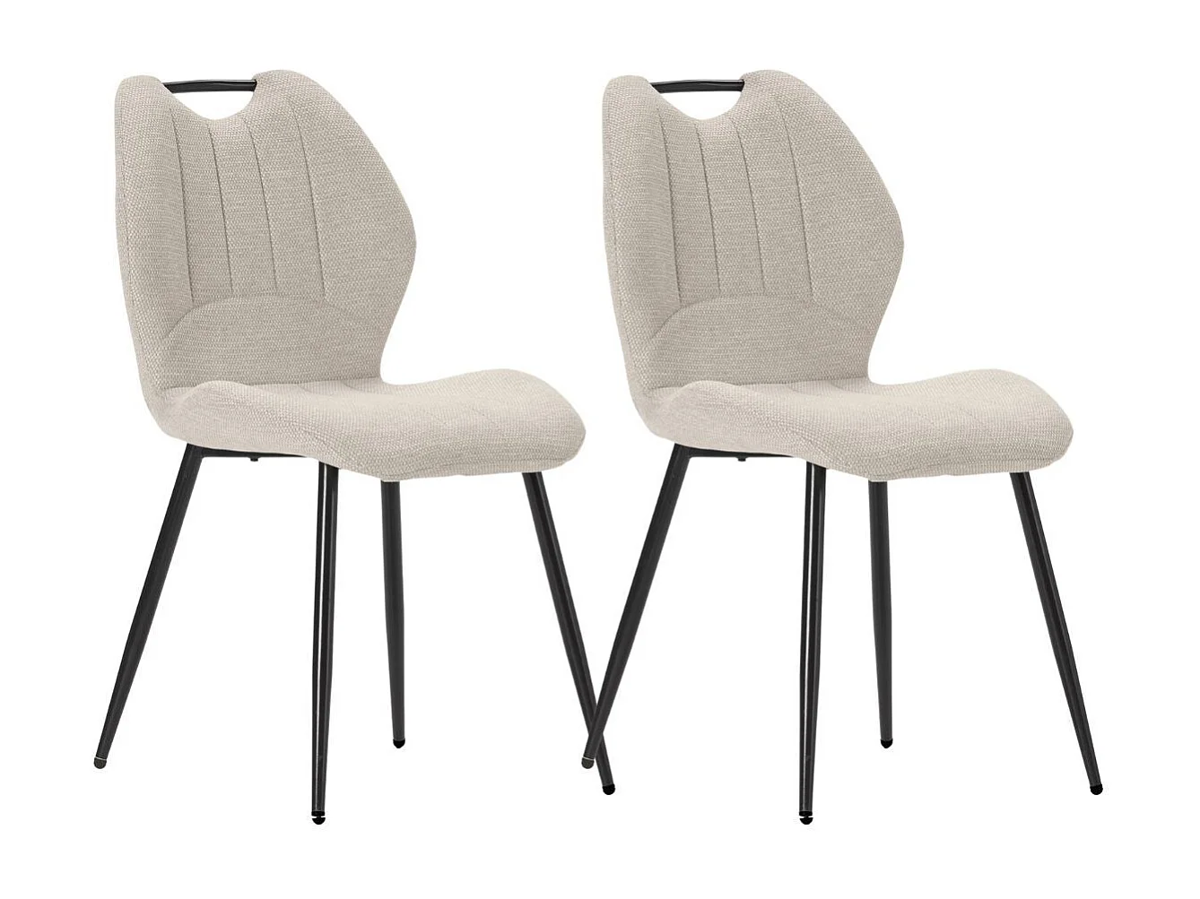 Lot de 2 chaises en tissu polyester maillé beige avec poignée et pieds en métal laqué noir - MILDA