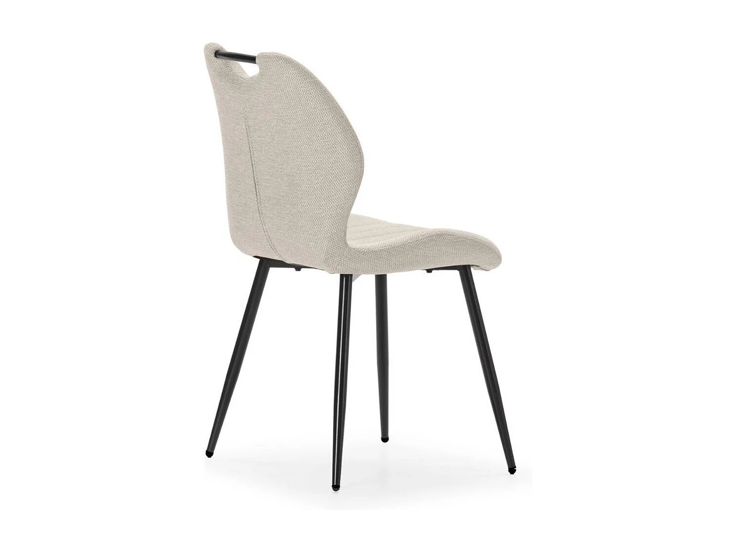 Lot de 2 chaises en tissu polyester maillé beige avec poignée et pieds en métal laqué noir - MILDA