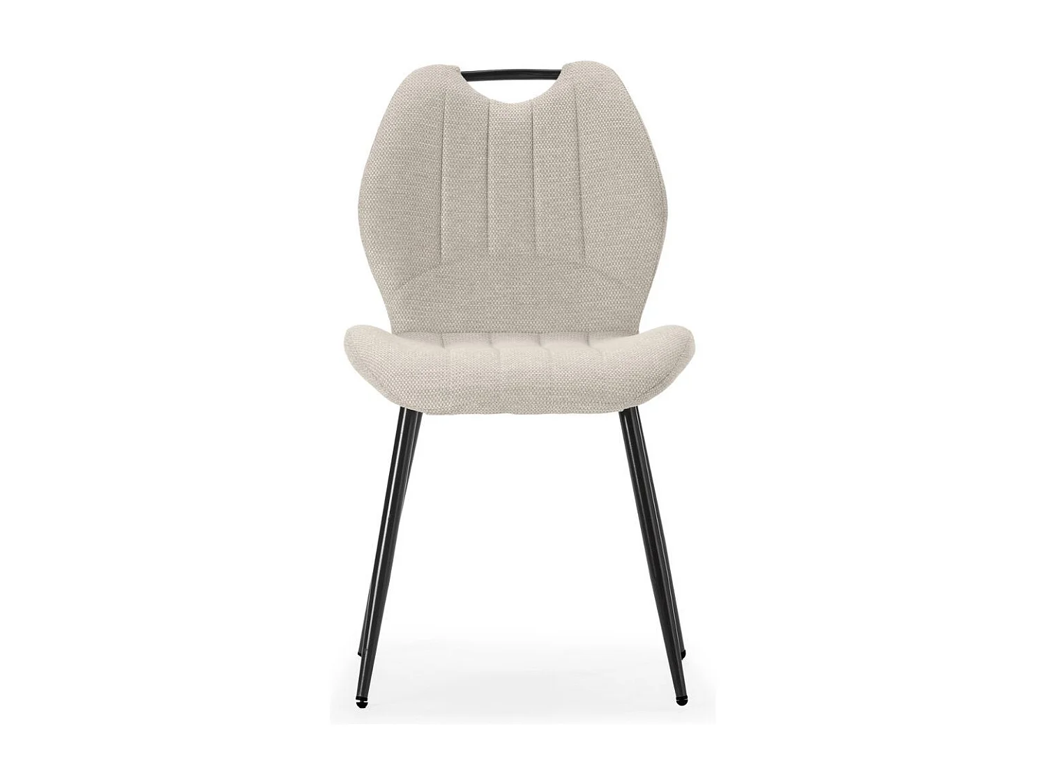 Lot de 2 chaises en tissu polyester maillé beige avec poignée et pieds en métal laqué noir - MILDA