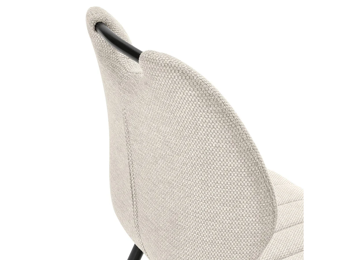 Lot de 2 chaises en tissu polyester maillé beige avec poignée et pieds en métal laqué noir - MILDA