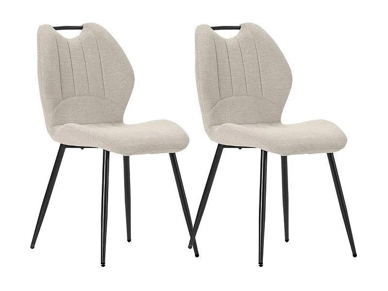 Lot de 2 chaises en tissu polyester maillé beige avec poignée et pieds en métal laqué noir - MILDA