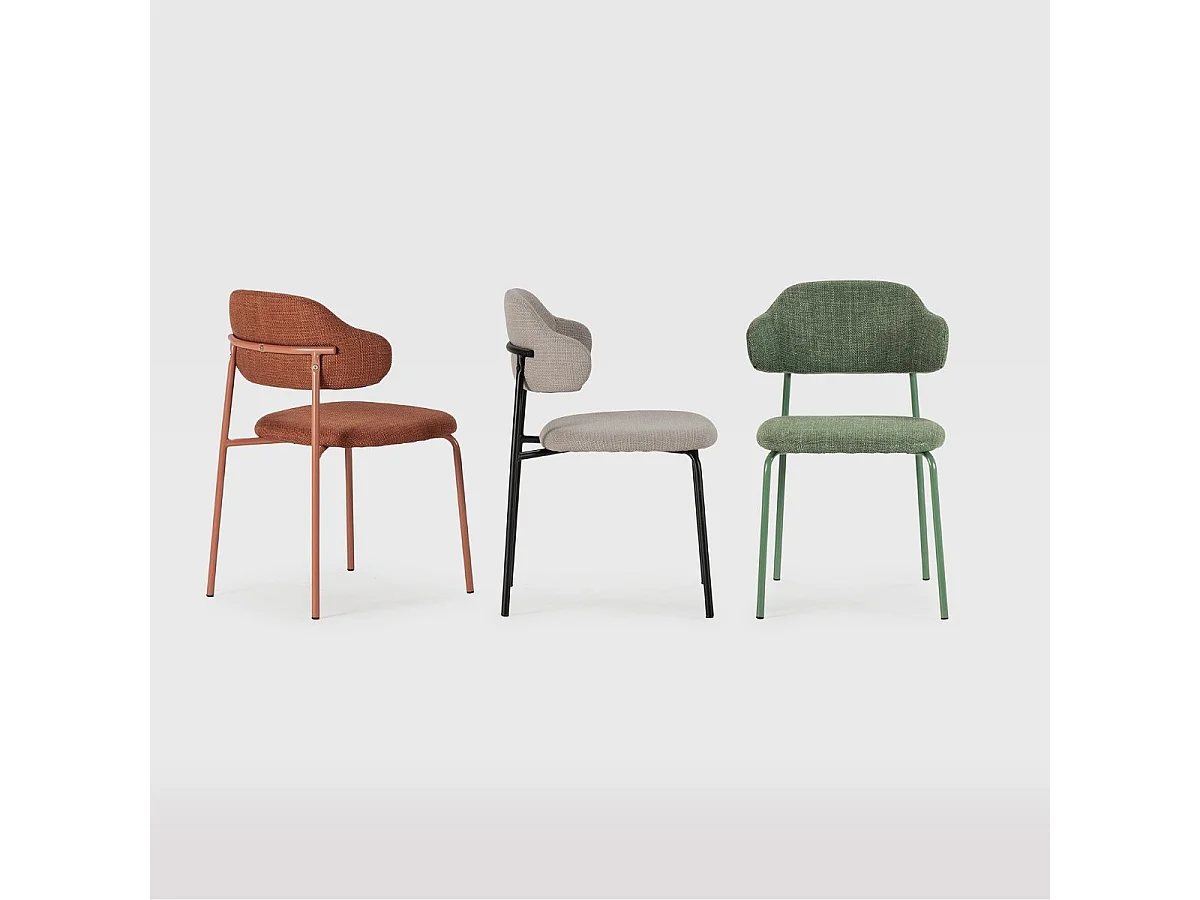 Lot de 4 Chaises vintage en métal avec assise et dossier en tissu chiné vertes - LADERI