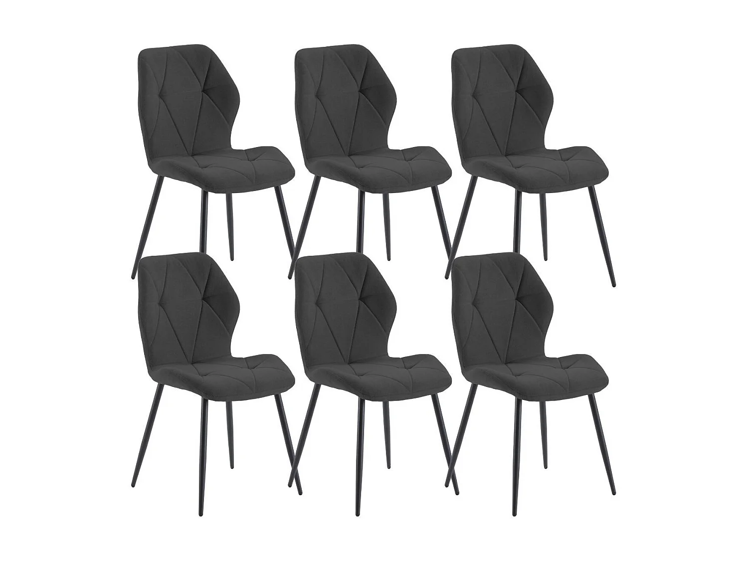 Lot de 6 chaises en tissu polyester doux noir et pieds en métal laqué noir - LUCIANA