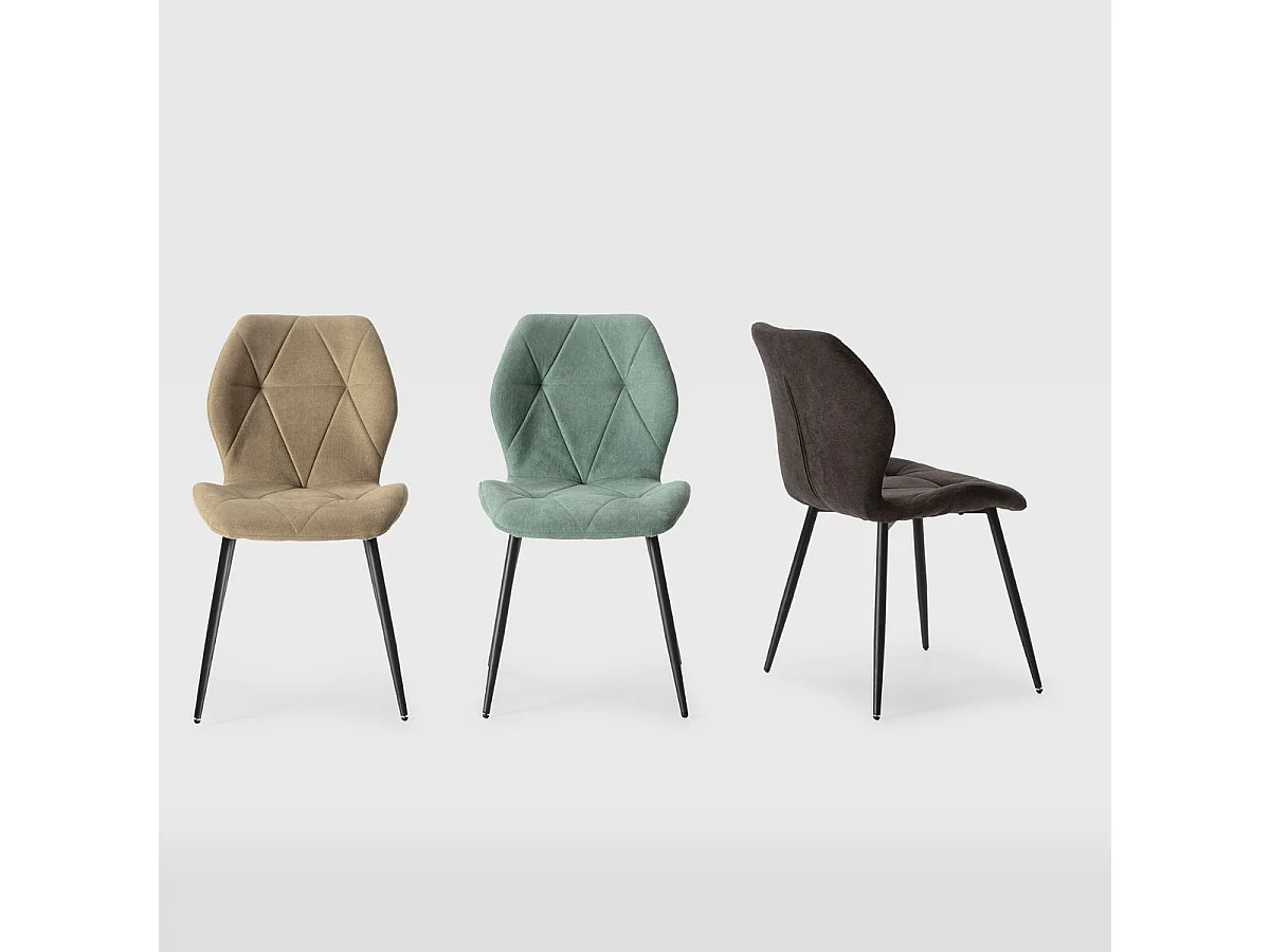 Lot de 6 chaises en tissu polyester doux noir et pieds en métal laqué noir - LUCIANA